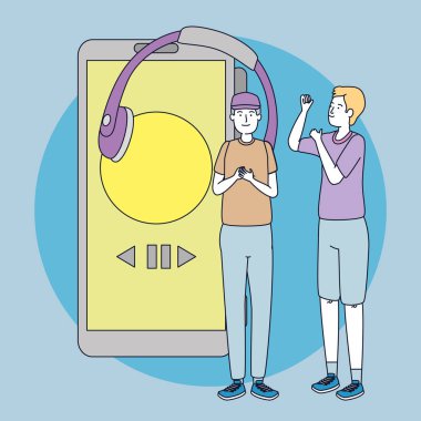 genç erkekler akıllı telefon ile müzik dinlemek