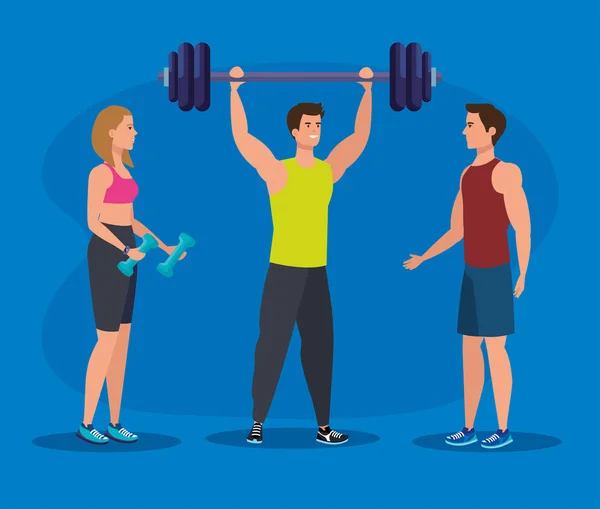 Fitness nő súlyzók és a férfiak súlya — Stock Vector
