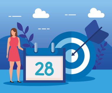 ok ve bulutlar ile takvim ve hedef ile kadın