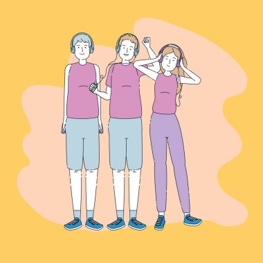 bir grup insan oyuncu ile müzik dinlemek