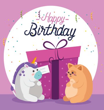 mevcut hediye ile tek boynuzlu at ve kedi hayvanlar