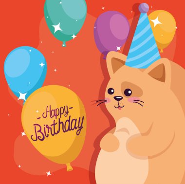 balonlar ve parti şapka ile sevimli kedi hayvan