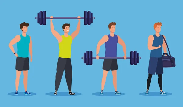Set di uomini fitness con peso e borsa per l'esercizio — Vettoriale Stock