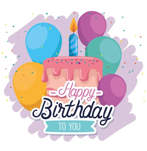甜蛋糕与蜡烛和可爱的气球 — 图库矢量图片