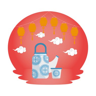 çin seti dekoratif lambalar çaydanlık ile asılı