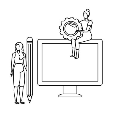 masaüstü karakterleri ile genç kadınlar