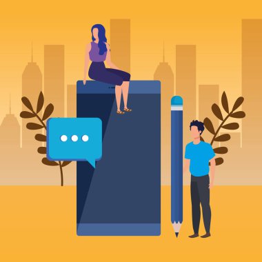 akıllı telefon karakterleri ile genç çift