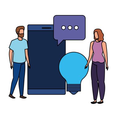 akıllı telefon karakterleri ile genç çift