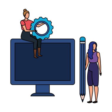 masaüstü karakterleri ile genç kadınlar