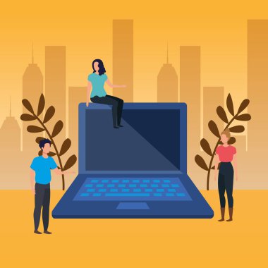 dizüstü bilgisayar karakterleri olan kişi grubu