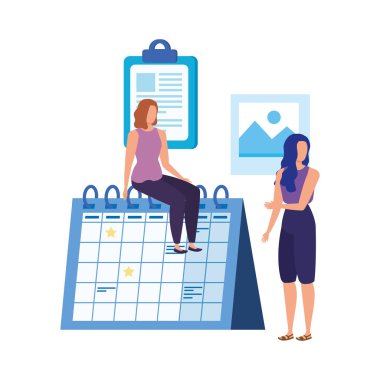 takvim karakterleri ile genç kadınlar