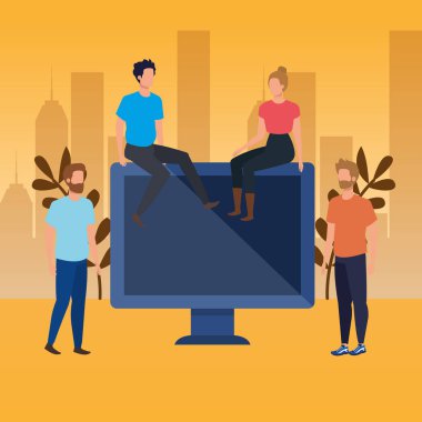 masaüstü karakterleri olan kişi grubu