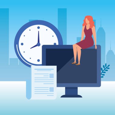 masaüstü karakteri ile genç kadın