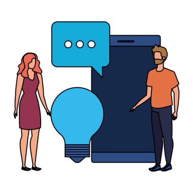 akıllı telefon karakterleri ile genç çift