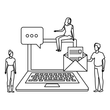 dizüstü bilgisayar karakterleri olan kişi grubu