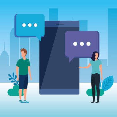 akıllı telefon karakterleri ile genç çift