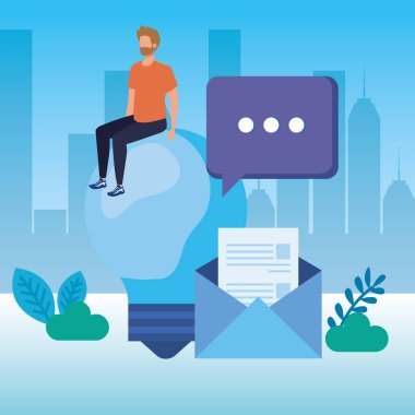 ampul karakteri ile genç adam