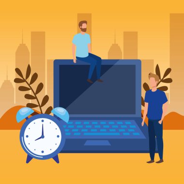 dizüstü bilgisayar karakterleri ile genç erkekler