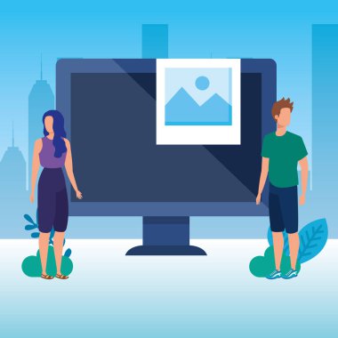 masaüstü karakterleri ile genç çift