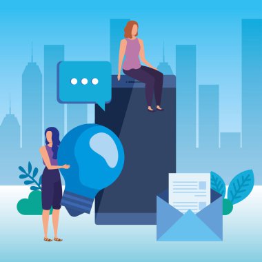 akıllı telefon karakterleri ile genç kadınlar