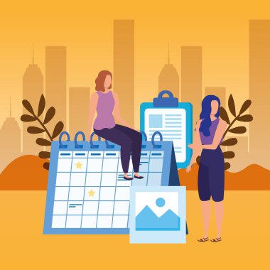 takvim karakterleri ile genç kadınlar