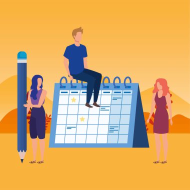 takvim karakterleri olan kişi grubu