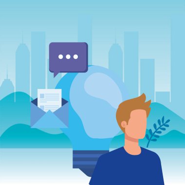 ampul karakteri ile genç adam