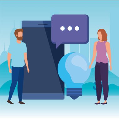 akıllı telefon karakterleri ile genç çift