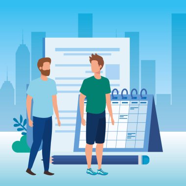 takvim karakterleri ile genç erkekler