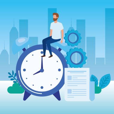 çalar saat karakteri ile genç adam