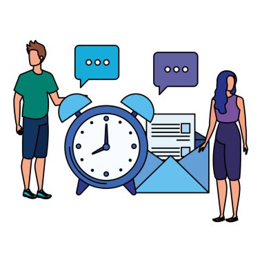 çalar saat karakterleri ile genç çift