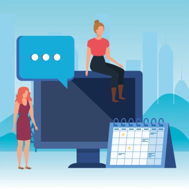 masaüstü karakterleri ile genç kadınlar