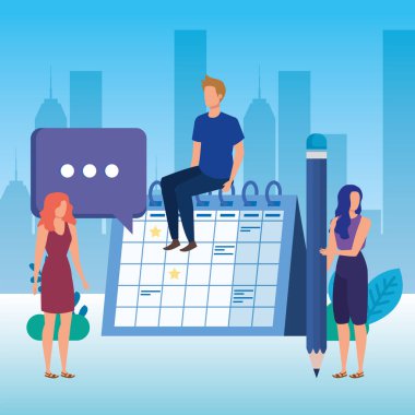 takvim karakterleri olan kişi grubu