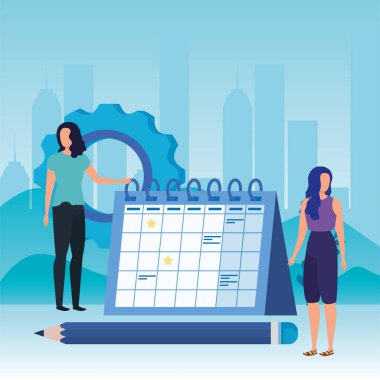 takvim karakterleri ile genç kadınlar