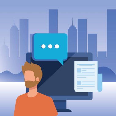 masaüstü karakteri ile genç adam