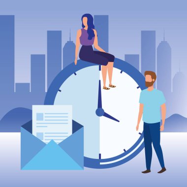 zaman saati karakterleri ile genç çift