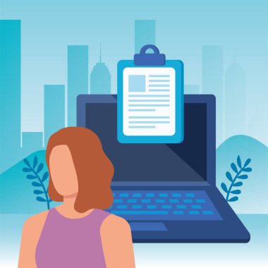 Dizüstü karakter ile genç kadın