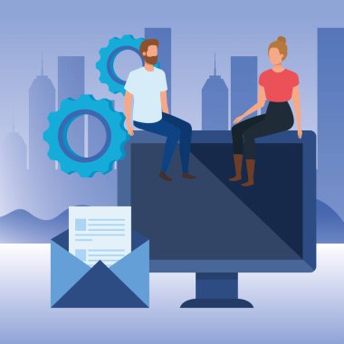 masaüstü karakterleri ile genç çift