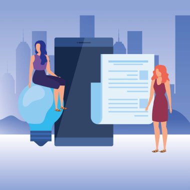 akıllı telefon karakterleri ile genç kadınlar