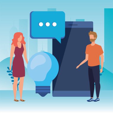 akıllı telefon karakterleri ile genç çift