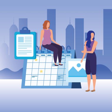 takvim karakterleri ile genç kadınlar