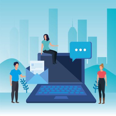 dizüstü bilgisayar karakterleri olan kişi grubu