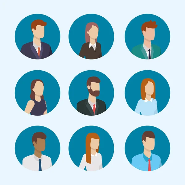 Gente de negocios personajes alrededor de iconos — Vector de stock