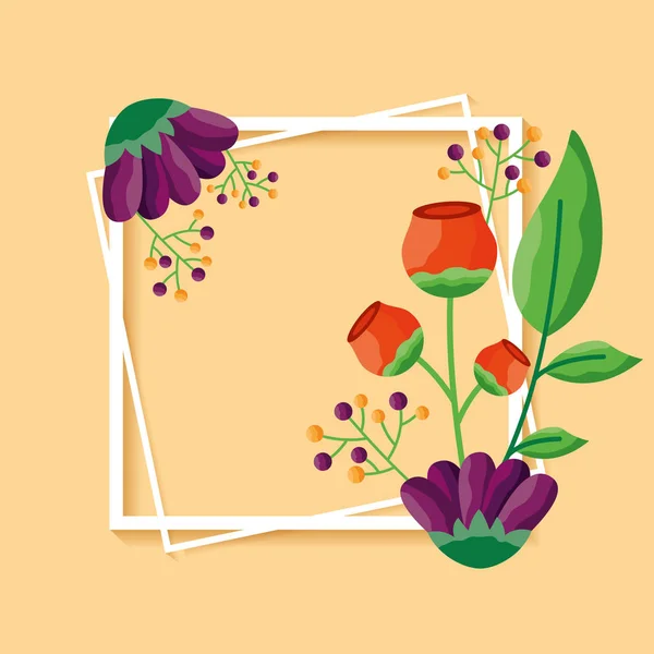Dekoratif çerçeve çiçekler dekorasyon bırakır — Stok Vektör