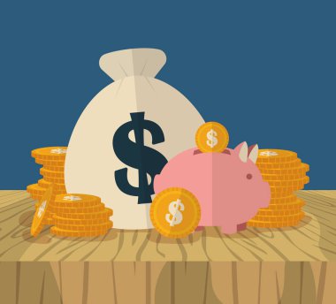 para çantası piggy bank sikkeler finans simgeleri düz tasarım