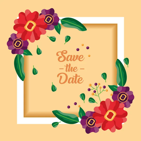 Wedding save the date flowers card — Stock Vector