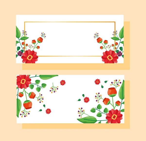 Ślub zapisać datę kwiatów banner lub etykietę — Wektor stockowy