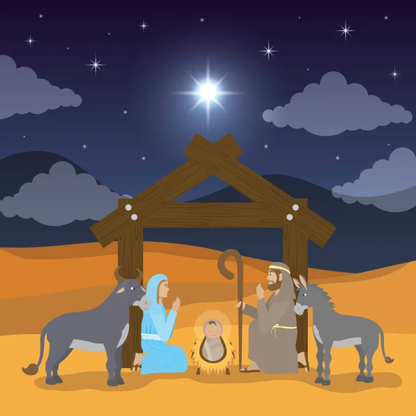 Celebration merry christmas manger flat design — Stock Vector