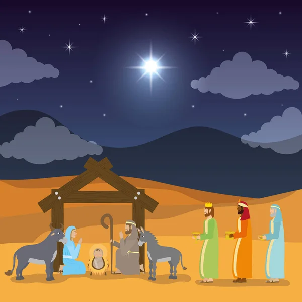 Viering Merry Christmas Manger plat ontwerp — Stockvector