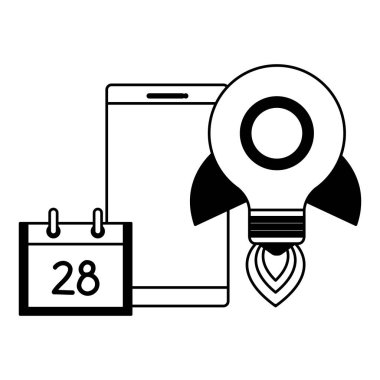 roket ampul ve takvim ile akıllı telefon